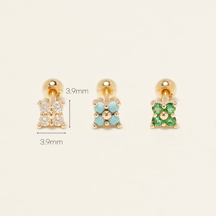 14KGF Colorful Four Leaves Flower Earring 20G