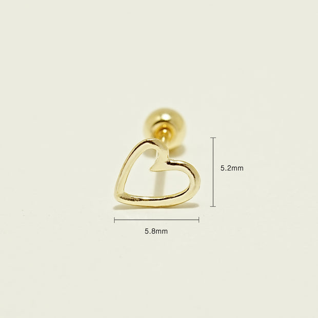 14K Gold Oval Heart Cartilage Earring 20G