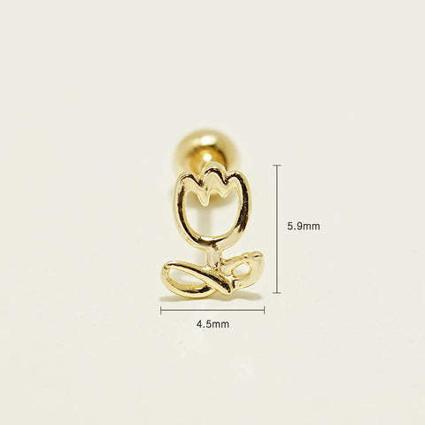 14K Gold Cutey Tulip Cartilage Earring 20G