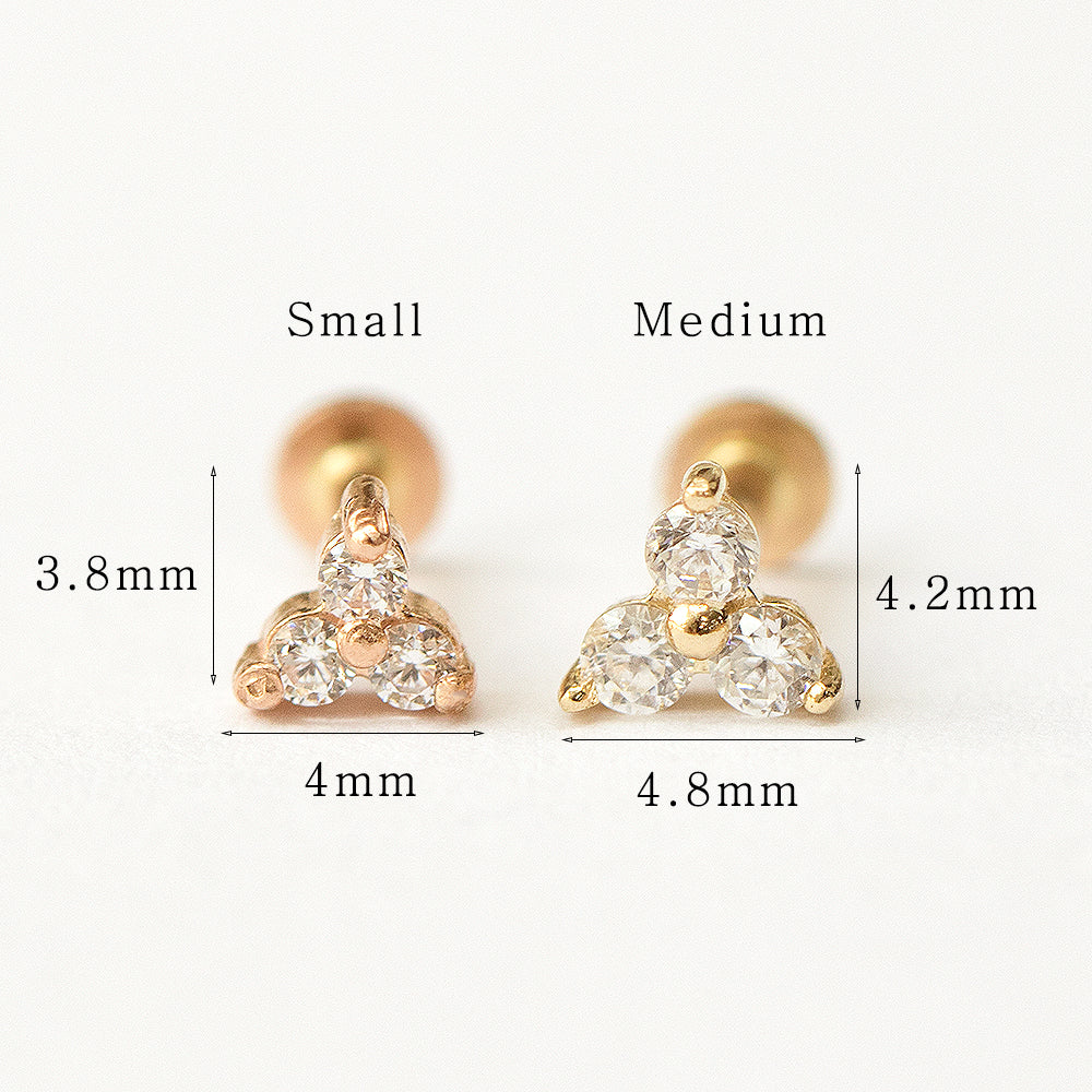 14K Gold Internally Threaded Triangle Cubic Labret Piercing 18G16G