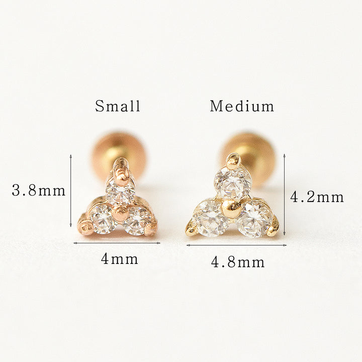 14K Gold Internally Threaded Triangle Cubic Labret Piercing 18G16G