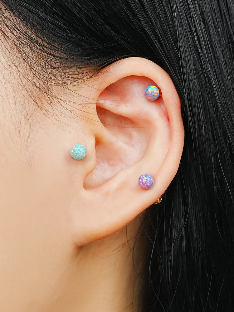 14K Solid Gold Opal Internally Threaded Labret Piercing 20G
