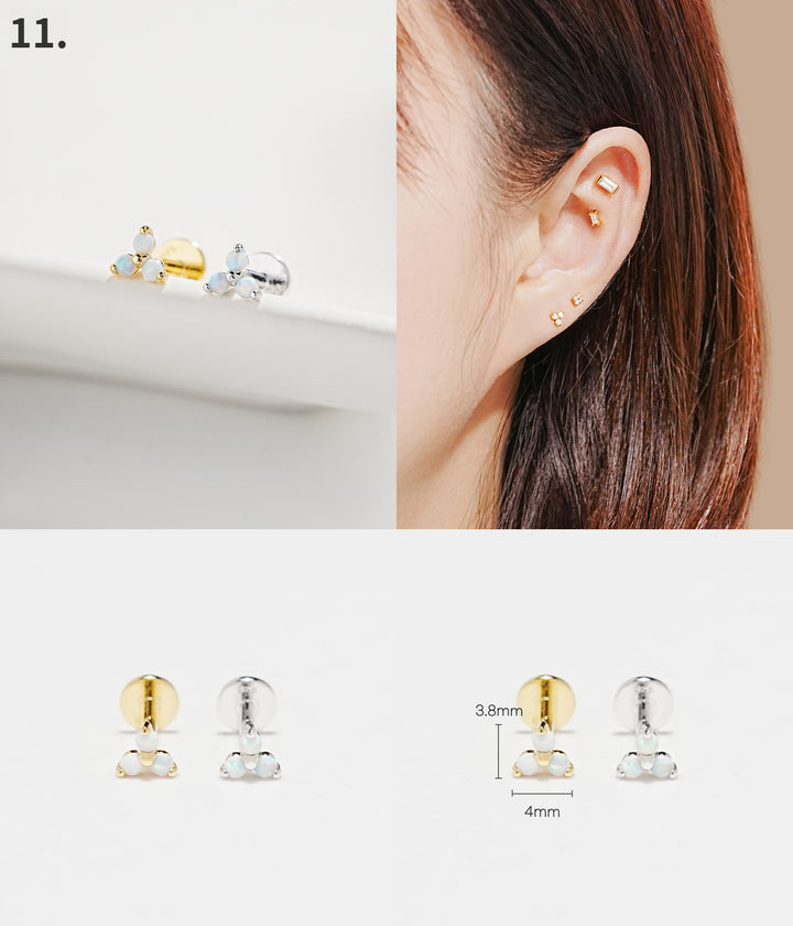 925 Silver Internally Threaded Labret Cartilage Earrings 18G