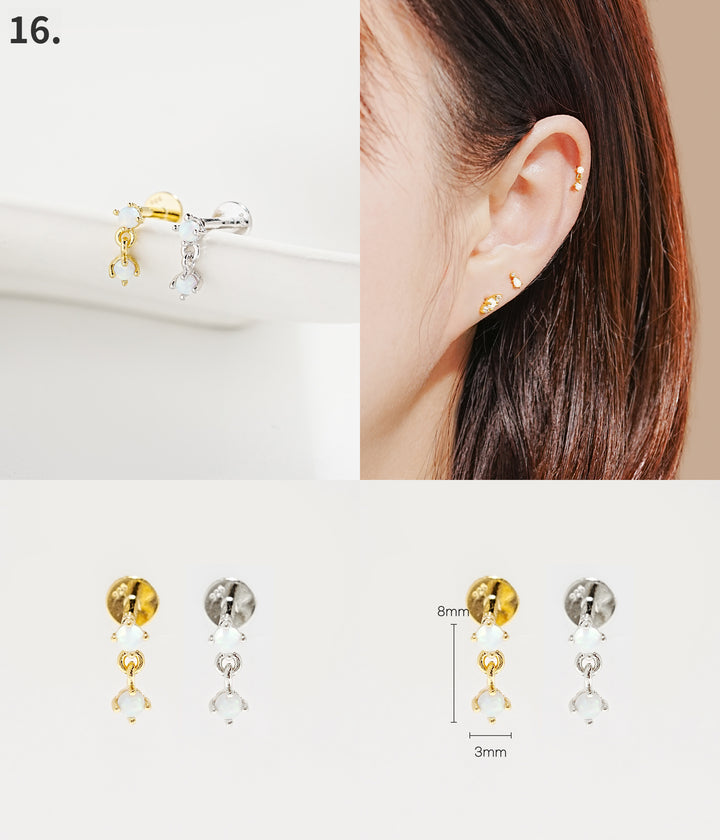 925 Silver Internally Threaded Labret Cartilage Earrings 18G