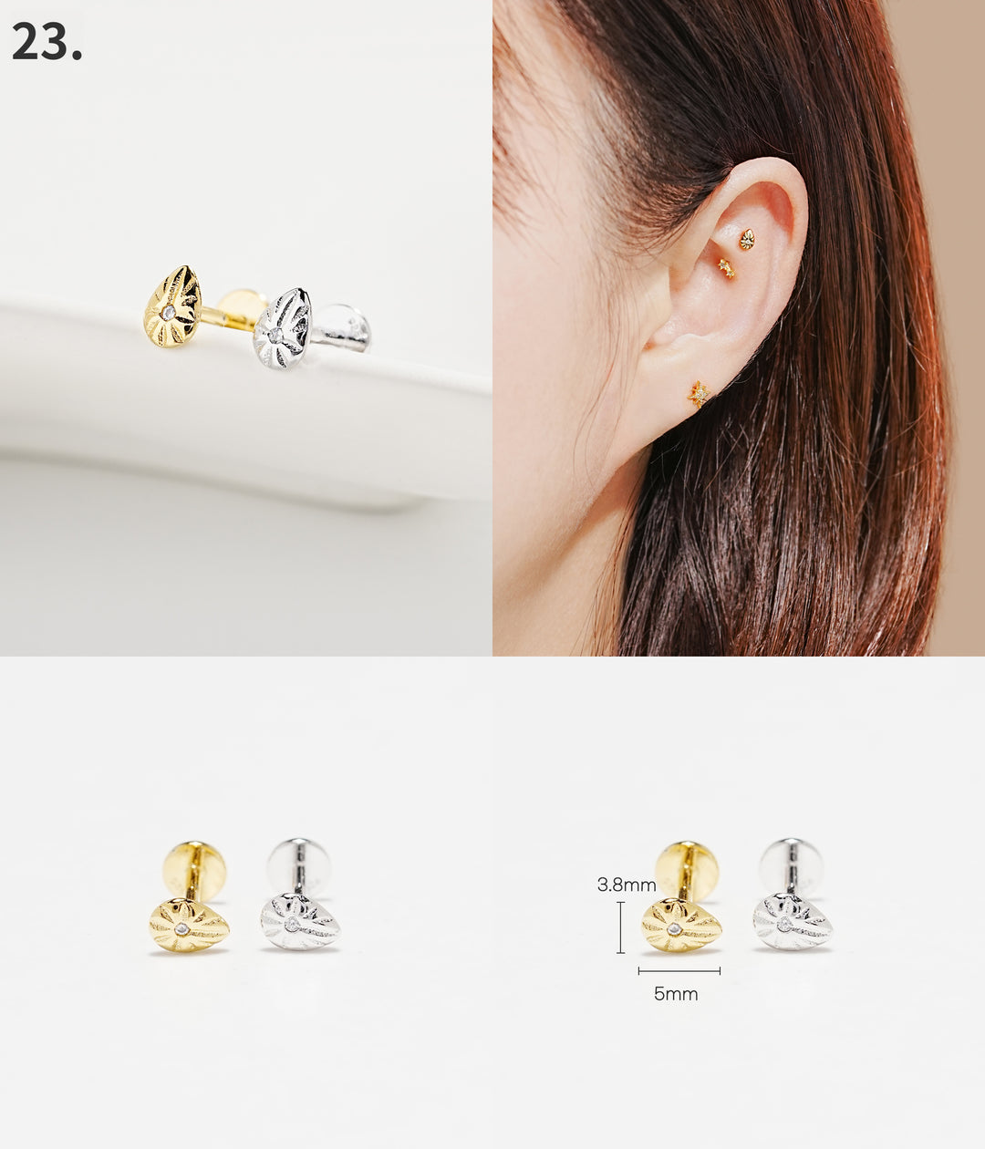 925 Silver Internally Threaded Labret Cartilage Earrings 18G