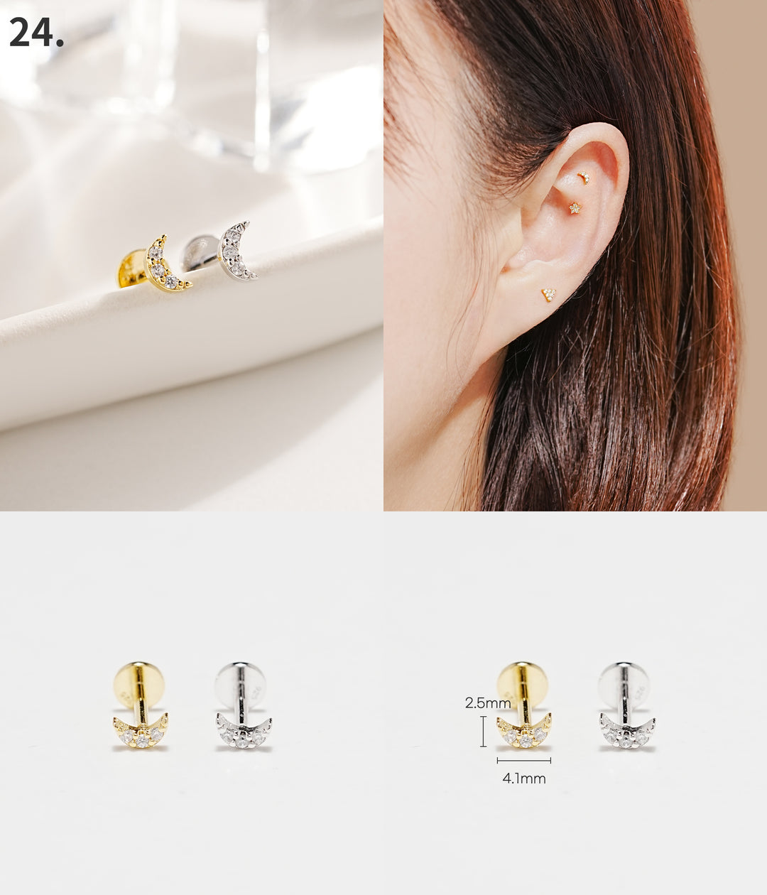 925 Silver Internally Threaded Labret Cartilage Earrings 18G