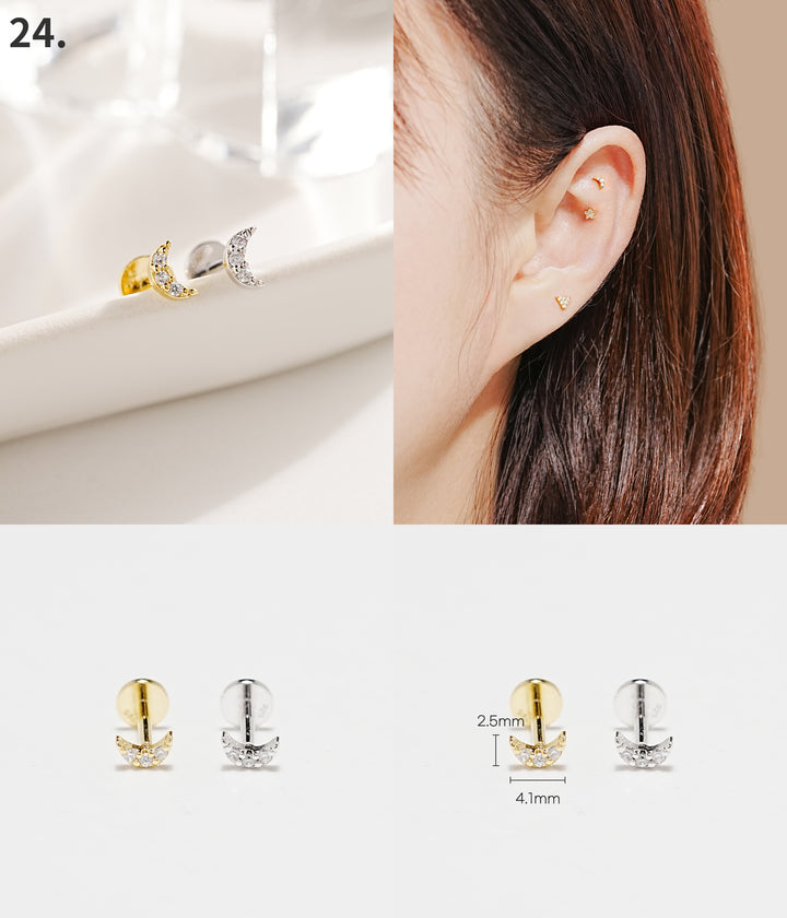 925 Silver Internally Threaded Labret Cartilage Earrings 18G