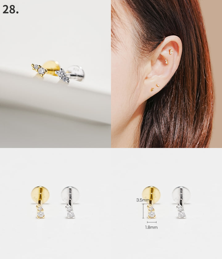 925 Silver Internally Threaded Labret Cartilage Earrings 18G
