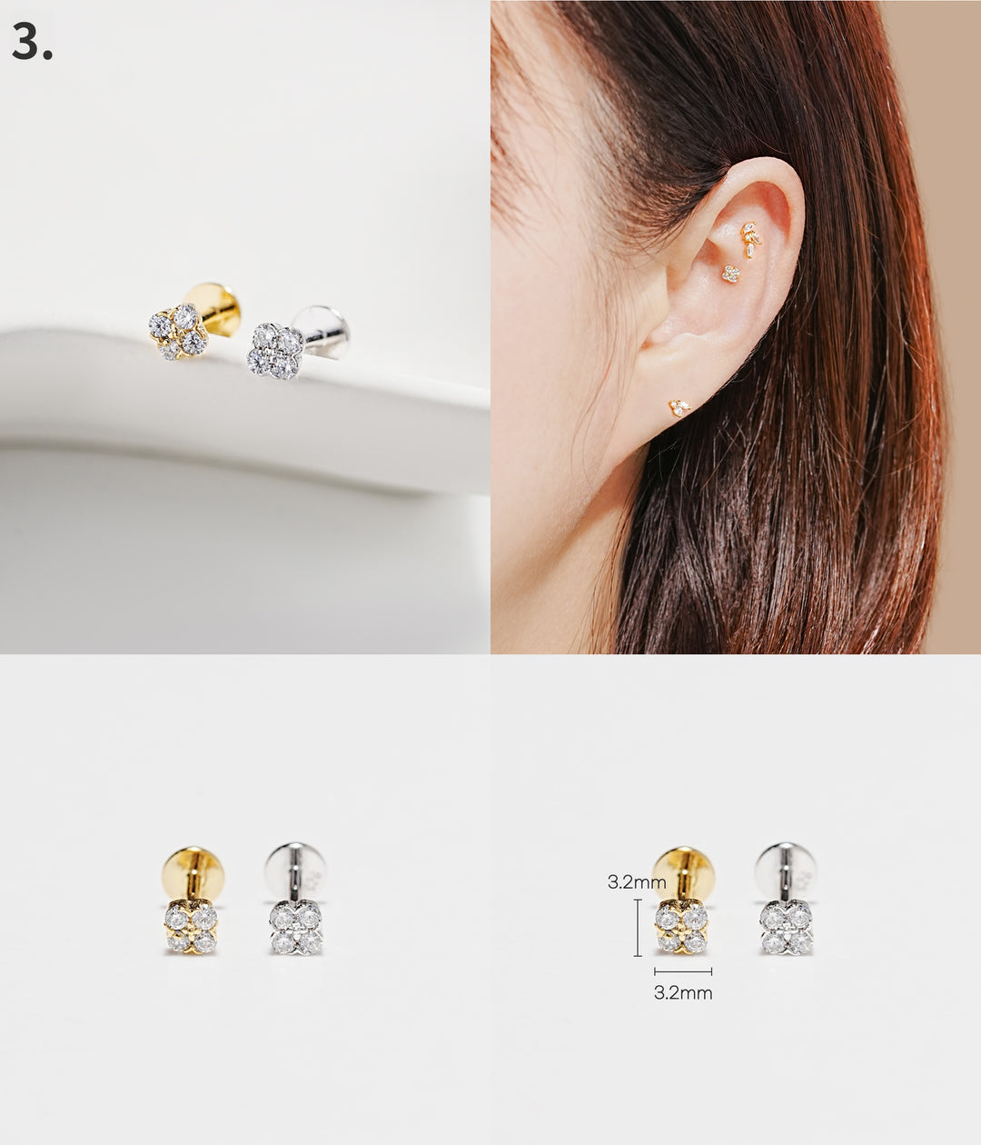 925 Silver Internally Threaded Labret Cartilage Earrings 18G