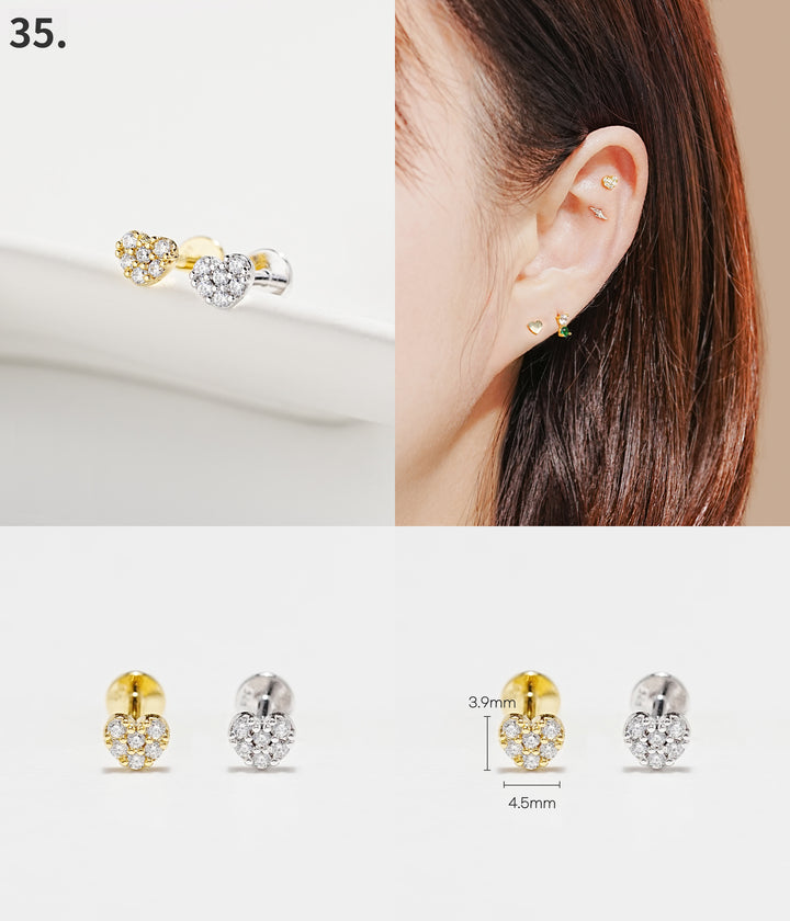 925 Silver Internally Threaded Labret Cartilage Earrings 18G