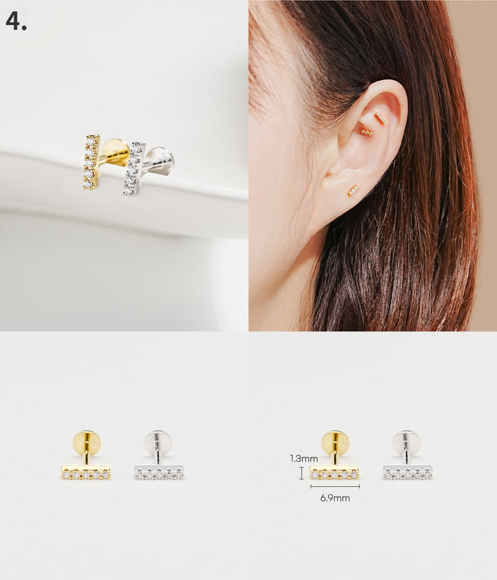 925 Silver Internally Threaded Labret Cartilage Earrings 18G