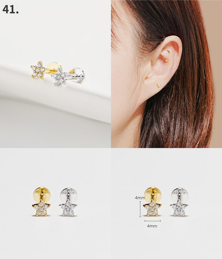 925 Silver Internally Threaded Labret Cartilage Earrings 18G