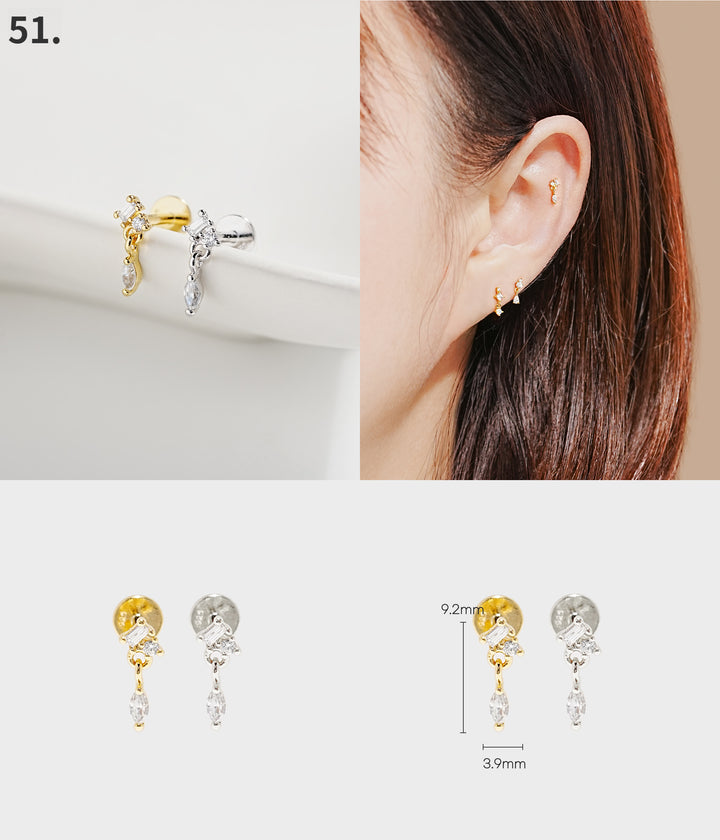 925 Silver Internally Threaded Labret Cartilage Earrings 18G