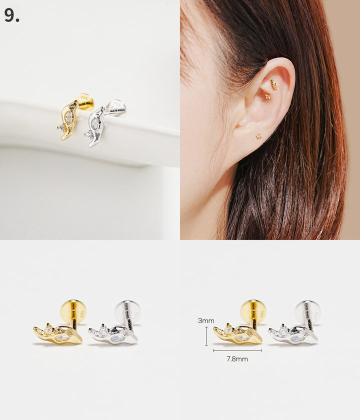 925 Silver Internally Threaded Labret Cartilage Earrings 18G
