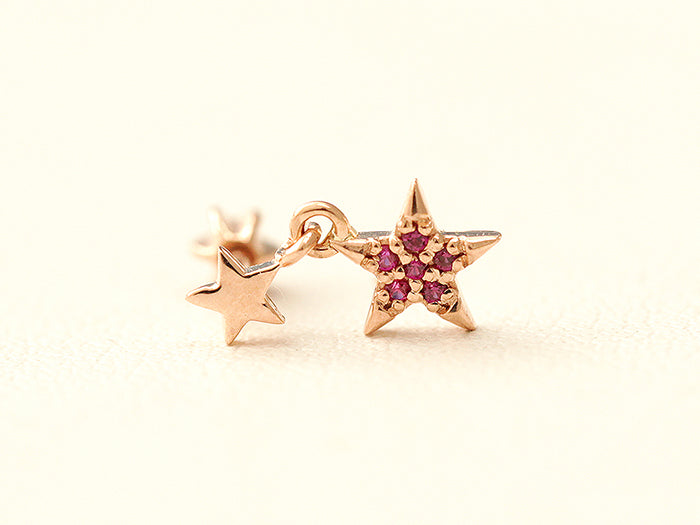 14K Gold Double Drop Star Cartilage Earring 18G