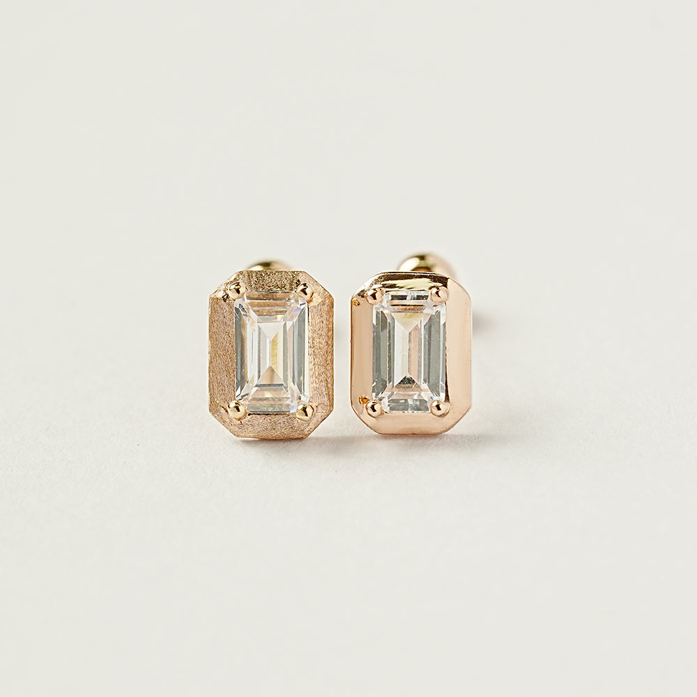 14K Gold Antique Baguette Cubic Cartilage Earring 20G18G16G