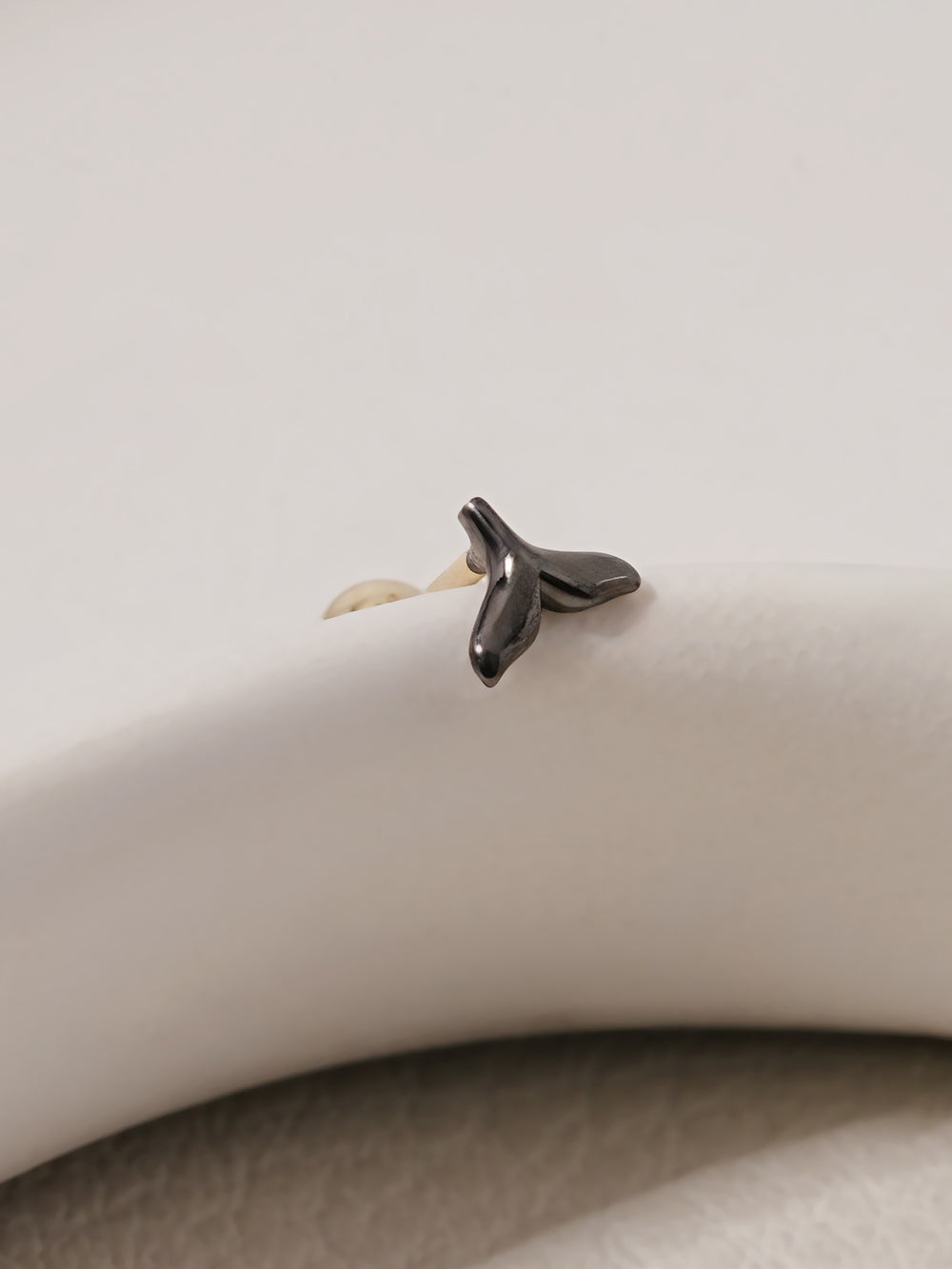 14K Solid Gold Black Mini Whale Tail Cartilage Earring 20G18G16G