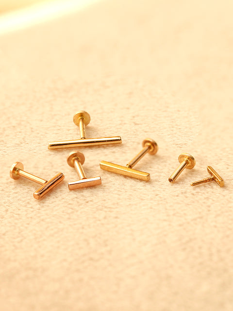 14K Gold Simple Stick Internally Threaded Labret Piercing 18G16G