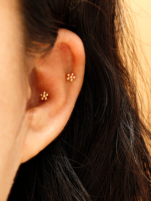 14K Gold Lovely Voluminous Flower Cartilage Earring 18G16G
