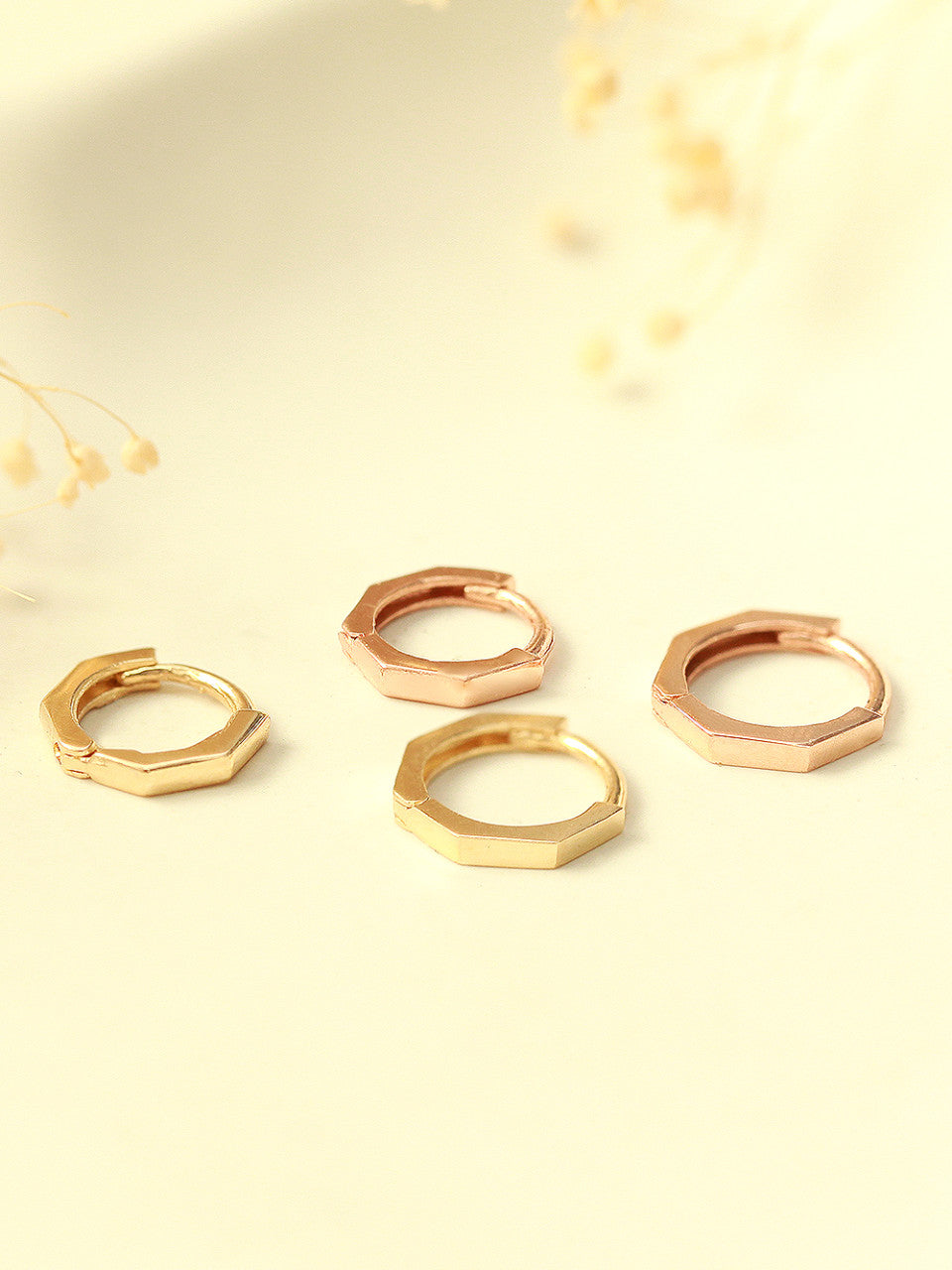 14K Gold Hexagon Hoop Earring