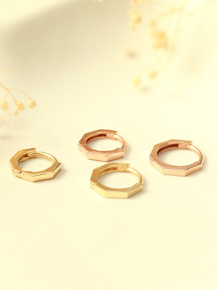 14K Gold Hexagon Hoop Earring
