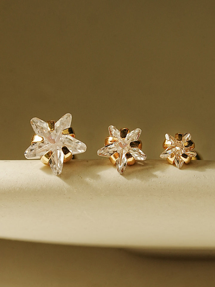 14K Gold Crystal Star Cartilage Earring 20G