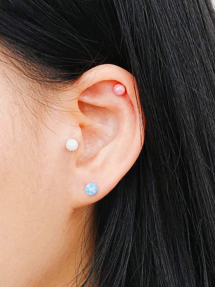 14K Solid Gold Opal Internally Threaded Labret Piercing 20G