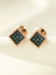 14K Gold Bubble Square Blue Dia Stud Earring