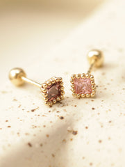 14K Gold Minimi Colorful Square Earring 20G