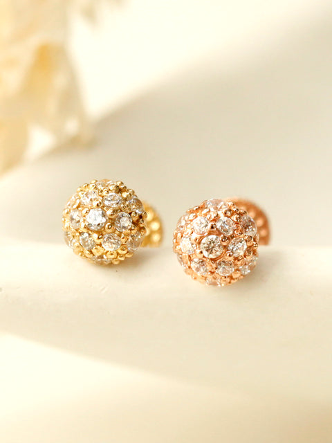 14K Gold Cubic Hemisphere Labret Piercing 18G16G