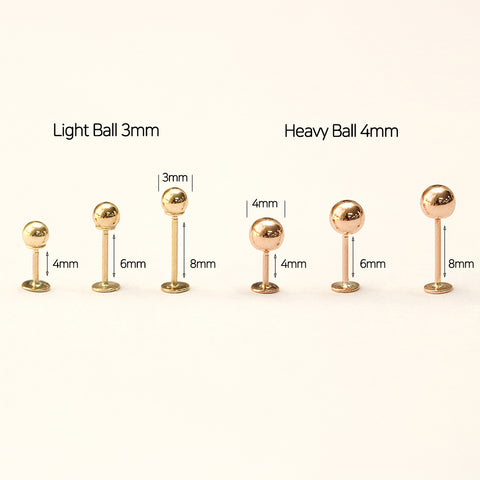 14K Gold Two Way Ball Labret Earring 20G