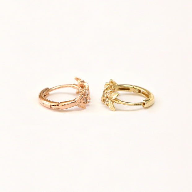 14K Gold Leaf Cubic Conch Hoop Earring