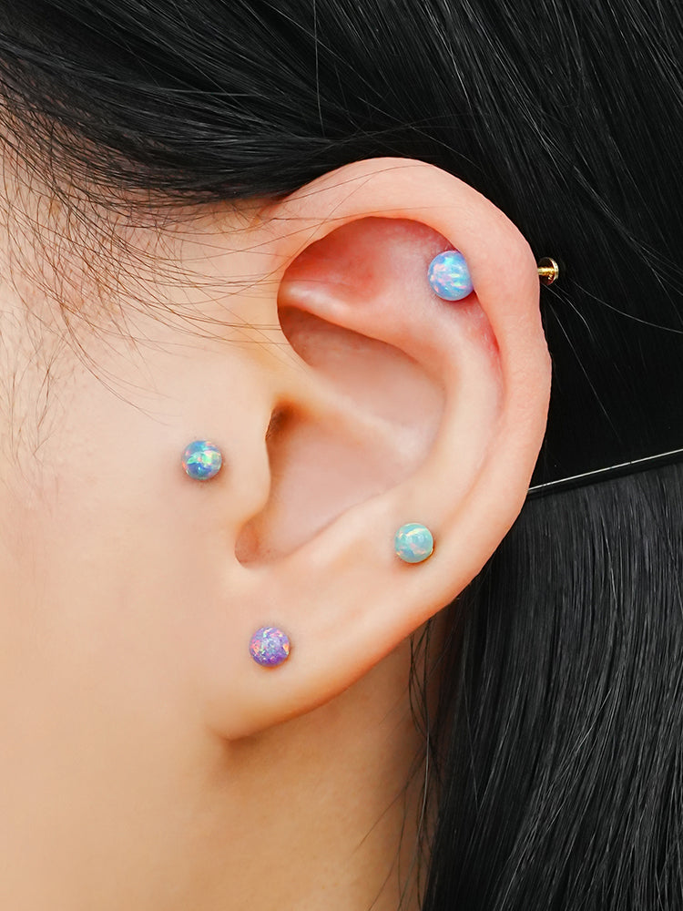 14K Solid Gold Opal Internally Threaded Labret Piercing 20G
