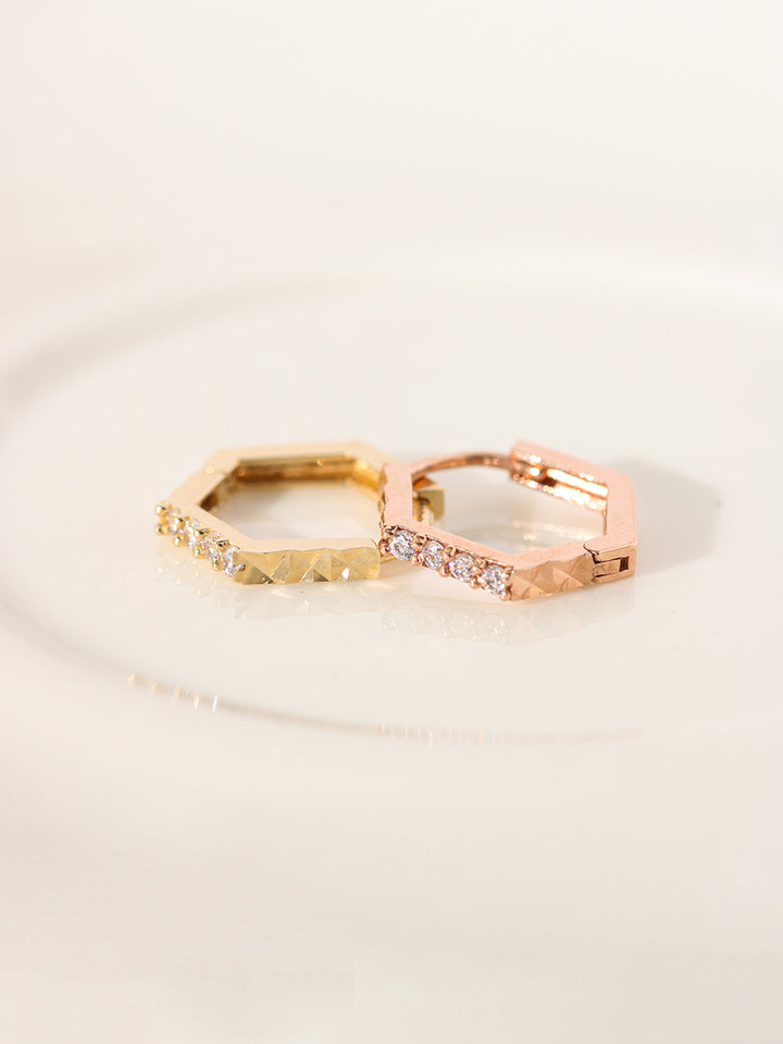 14K Gold Pentagon Simple Cubic Cartilage Hoop Earring