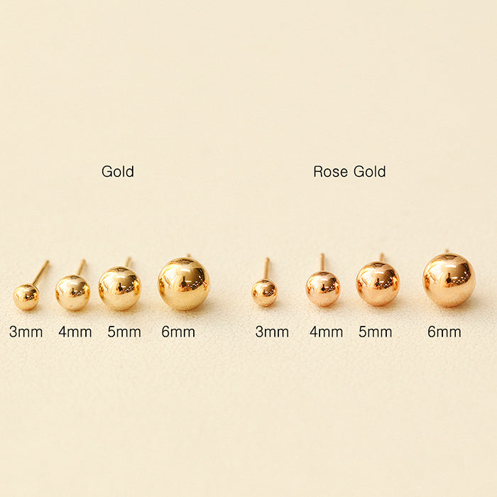 14K Gold Ball Stud Earring 3mm,4mm,5mm,6mm
