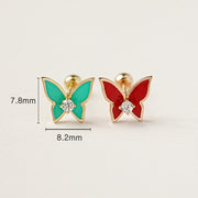 14K Gold Enamel Cubic Butterfly Cartilage Earring 20g