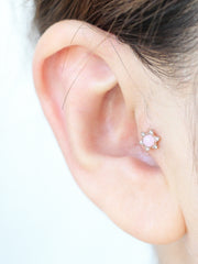 14K Gold Flower Gemstone Cartilage Earring 18G16G