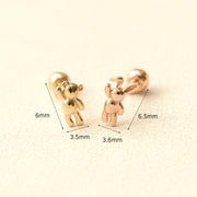 14K Gold Mini Bear & Rabbit Cartilage Earring 20G18G16G