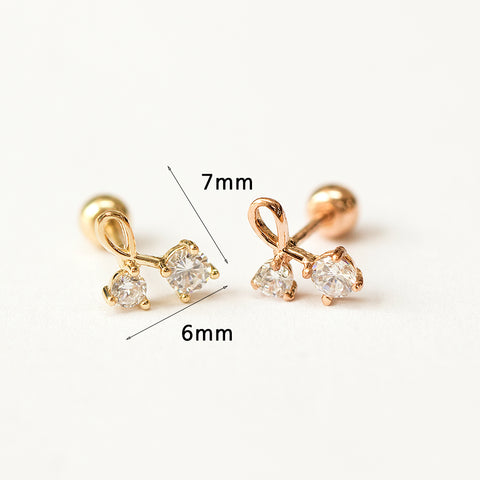 14K Gold Cubic Cherry Cartilage Piercing Earring 20G18G16G