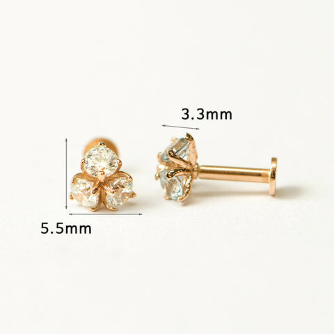 14K Gold Colorful Cubic Flower Internally Threaded Labret Piercing 18G16G