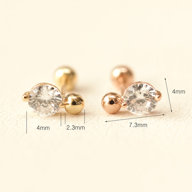 14K Gold Point Cubic Mini Ball Cartilage Earring 20G18G16G