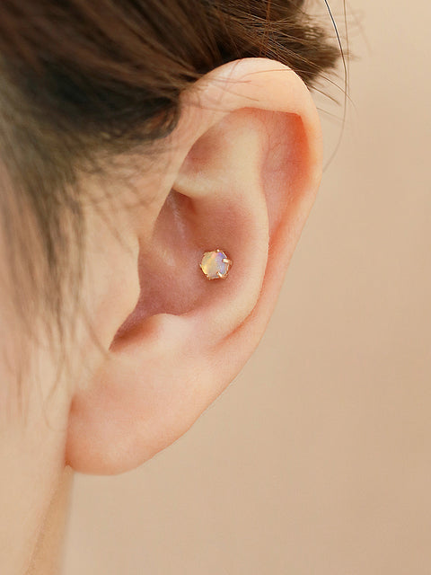 14K Gold Natural Opal cartilage earring 3mm 4mm 18g16g
