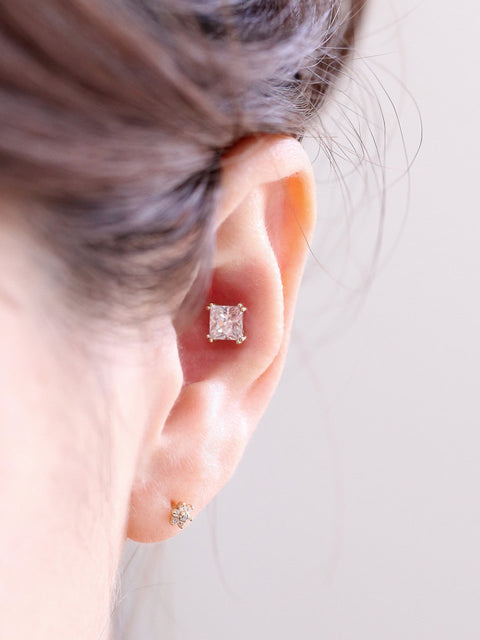14K Gold Classic Square Cubic Cartilage Earring 18G16G