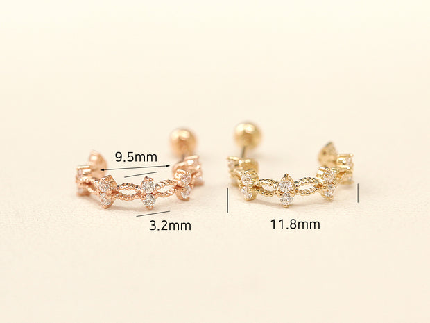 14K Gold Double Cubic Twist Half Ring Cartilage Earring 20G18G16G