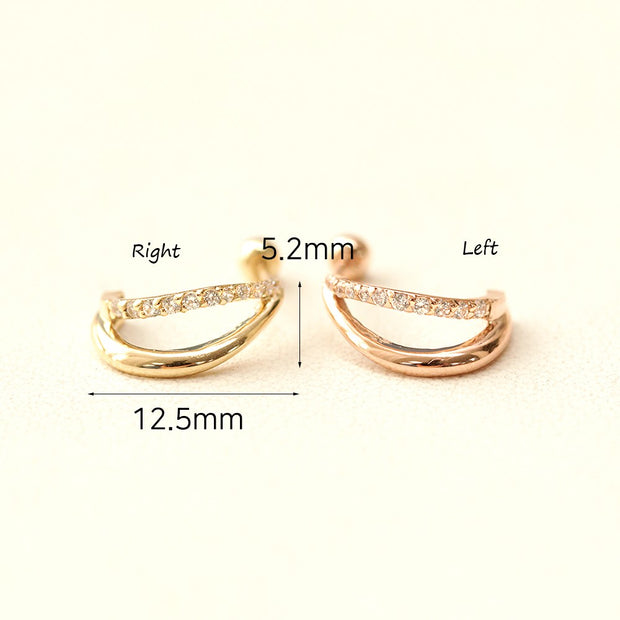 14K Gold 2 line Half Cubic Cartilage Earring 20G18G16G