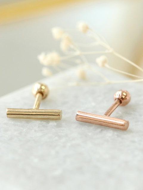14K Gold Round stick cartilage earring 18g16g