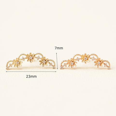 14K Gold Triple Curve Flower Cartilage Piercing Earring 20G18G16G