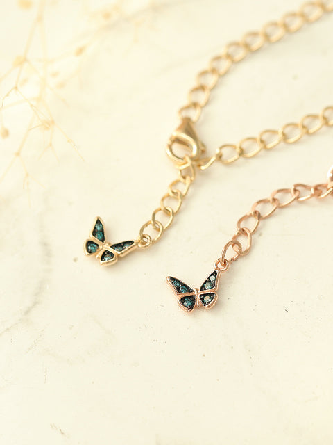 14K Gold Blue Diamond Butterfly Chain Anklet Bracelet