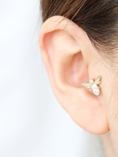 14K Gold Dragonfly Cartilage Earring 18G16G