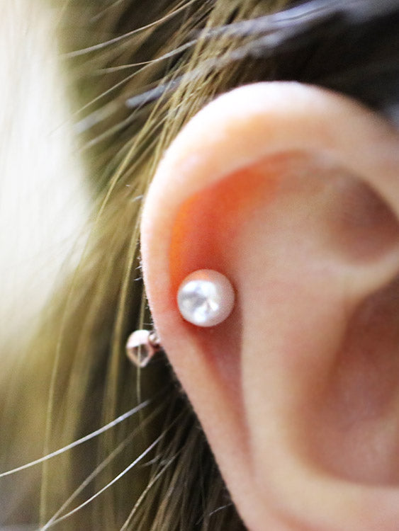 14K Gold Pearl Cartilage Earring 18G